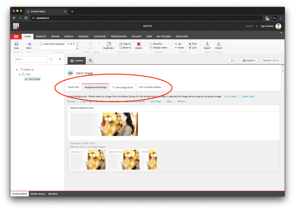 Tabs in Sitecore content editor